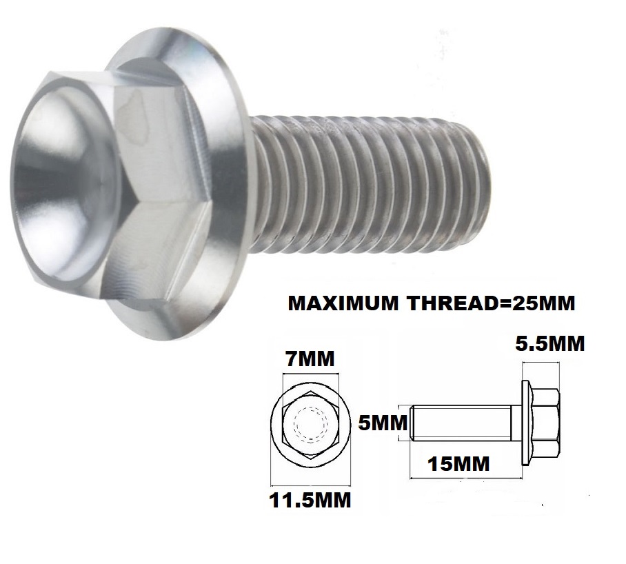 M5X15MM .8 THREAD PITCH TITANIUM FLANGE 7MM HEX BOLT GRADE 5